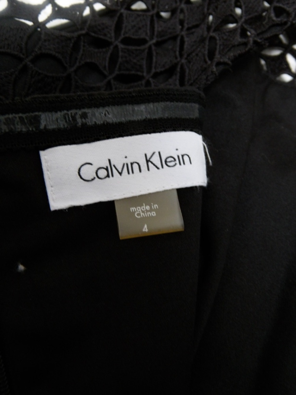 Calvin Klein Black Midi Dress with Lace Yoke and Hem - Picture 5 of 5